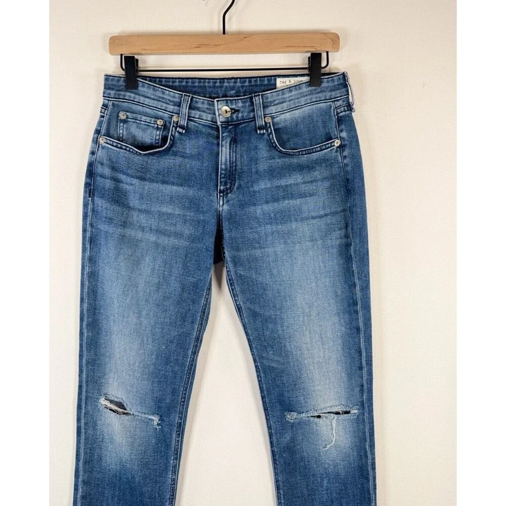 Rag Bone Womens Jeans Mendecino Dre Low Rise Slim Boyfriend Crop Distressed 25 - Picture 7 of 13